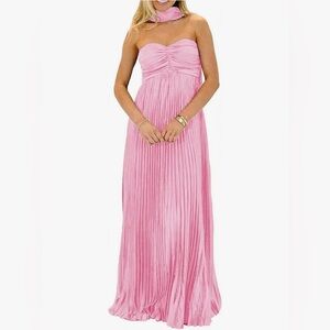 Elegant Pink Strapless Maxi Dress